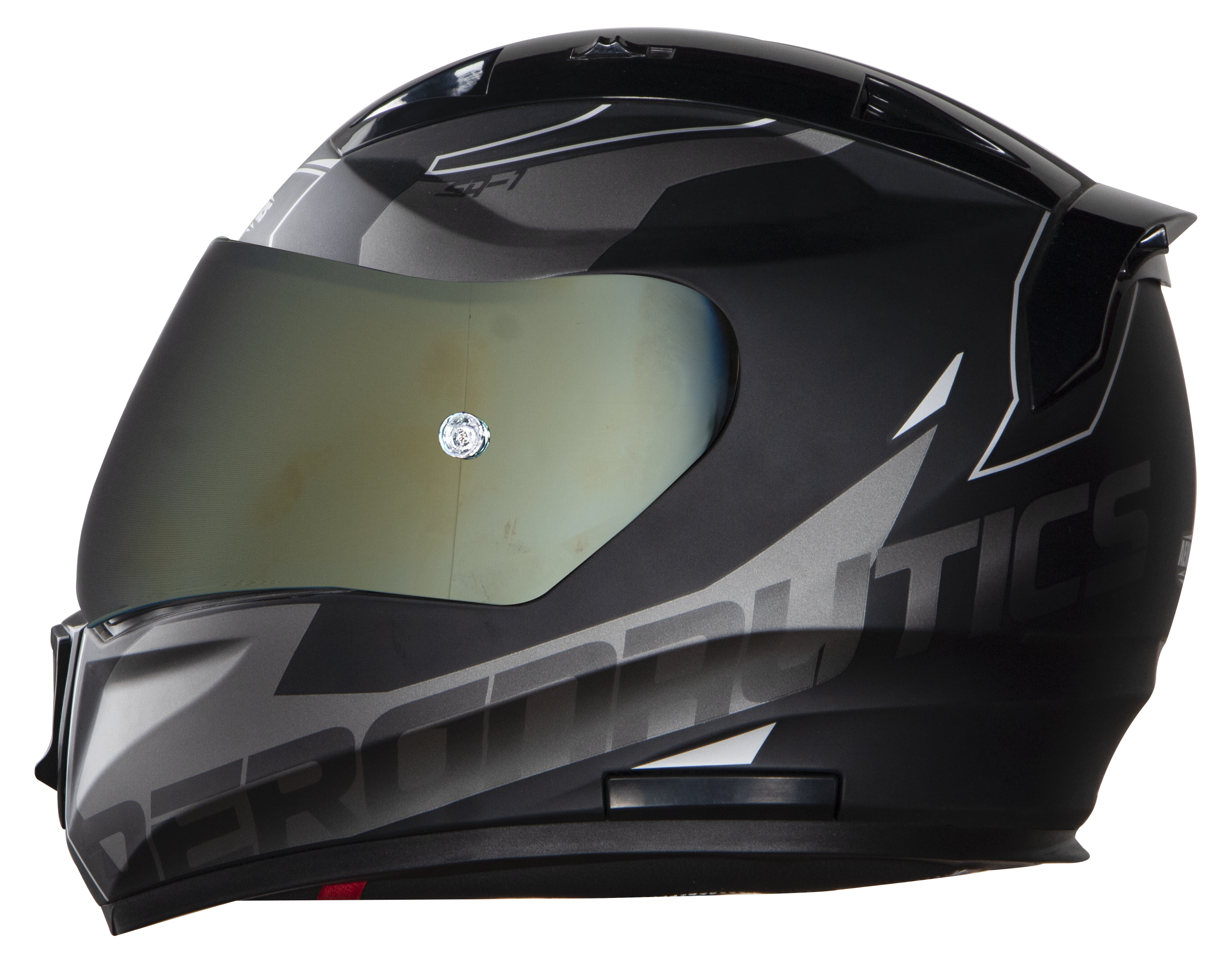 SA-1 RTW Mat Black/White With Anti-Fog Shield Gold Chrome Visor(Fitted With Clear Visor Extra Gold Chrome Anti-Fog Shield Visor Free)